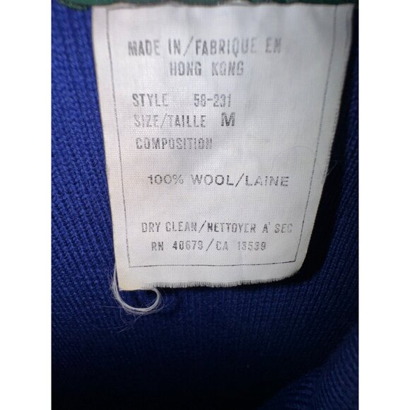 Harvé Benard Vintage Wool‎ Blazer Sweater Blue Medium Embroidered Crest College - Picture 4 of 7